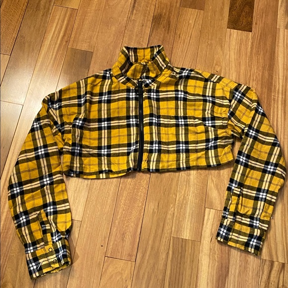 zip up crop flannel jacket - Picture 1 of 6